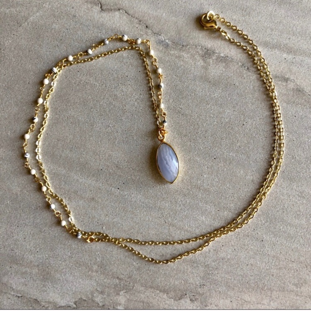 Lace Agate Rosary Bead Necklace - Picture 2 of 5